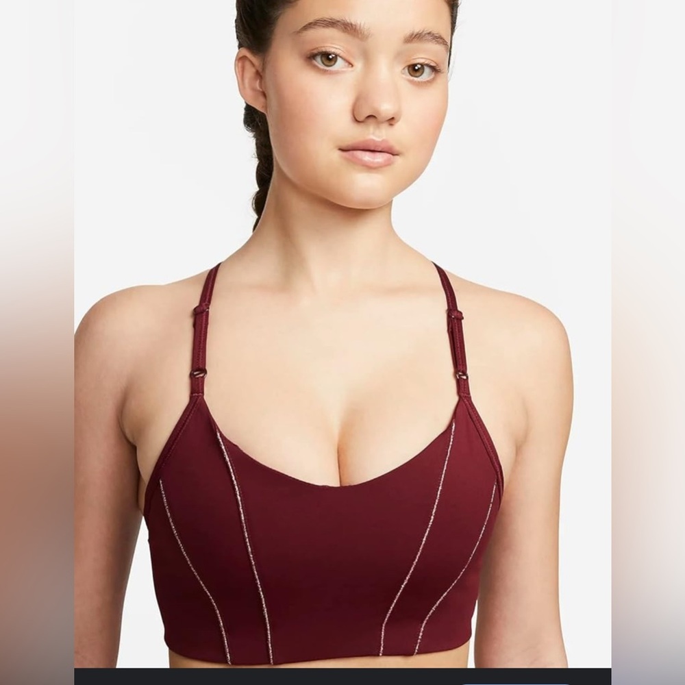 Nike Women's Burgundy Longline Sports Bra Maroon Burgundy